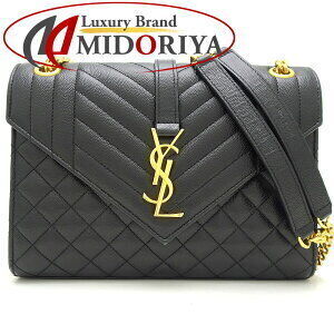 Saint Laurent Paris YSL Envelope Chain Shoulder Bag Black Calfskin
